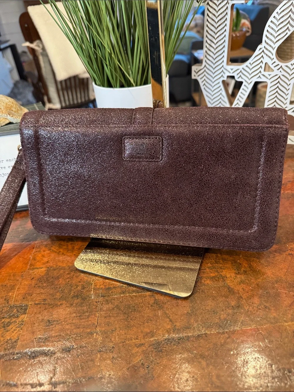 RADLEY LONDON Maroon Glitter Wristlet Clutch with Gold-Tone Clasp